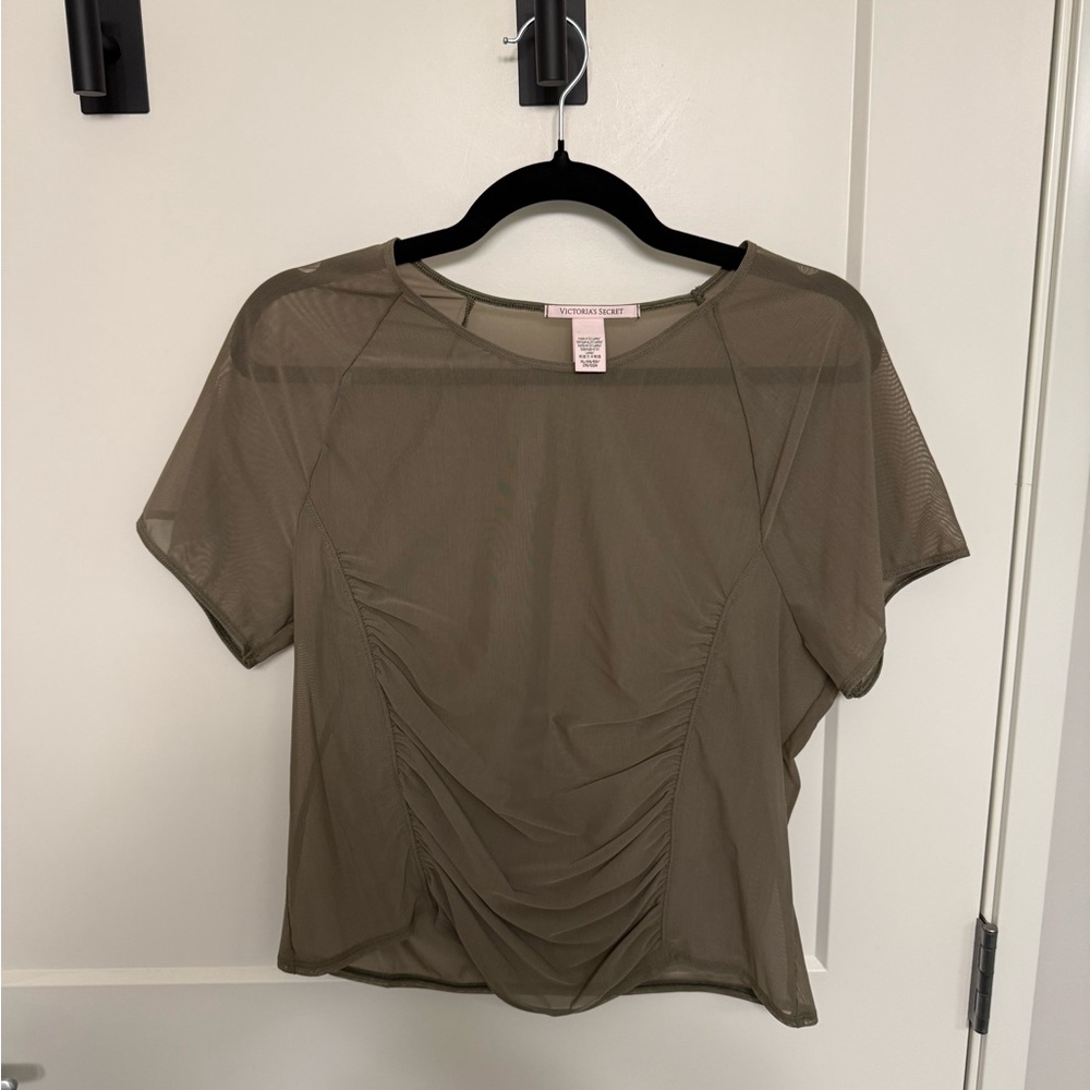 Mesh Taupe Ruched Top